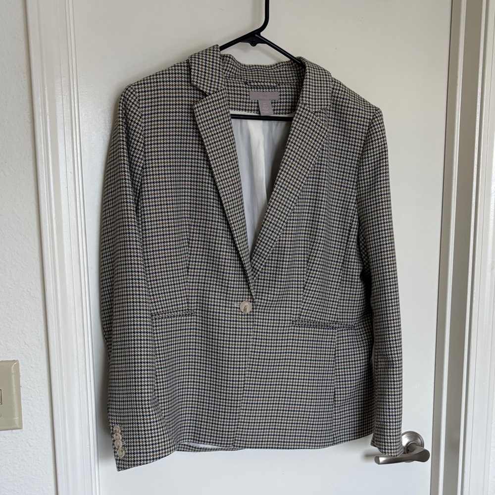 H&M Fitted Houndstooth Single-Button Blazer - Women's Size Large